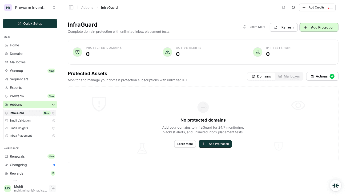 InboxKit InfraGuard monitoring dashboard for Canadian cold email senders