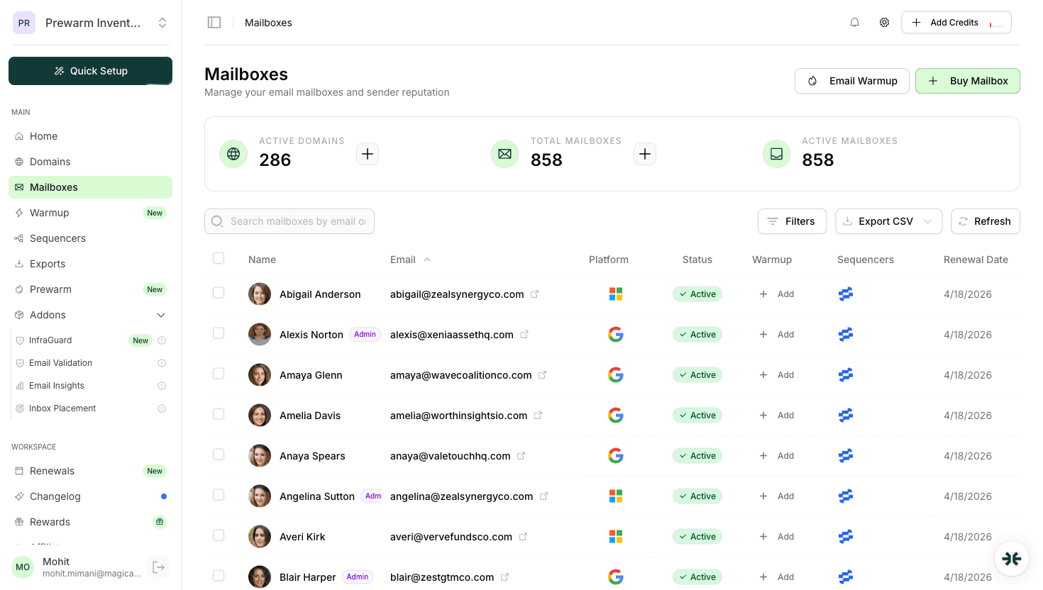 InboxKit mailboxes ready to export to Email Bison